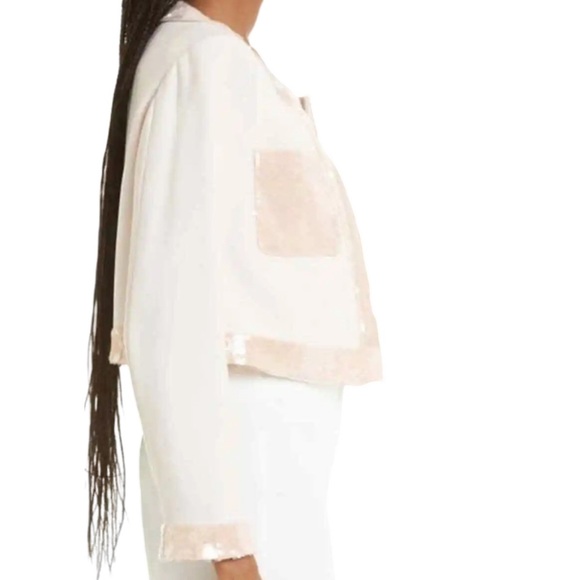 NWT Cinq a Sept Pearl/Travertine Pink Rina Sequin Jewel Neck Crop Jacket - Sz 8 - Picture 4 of 11